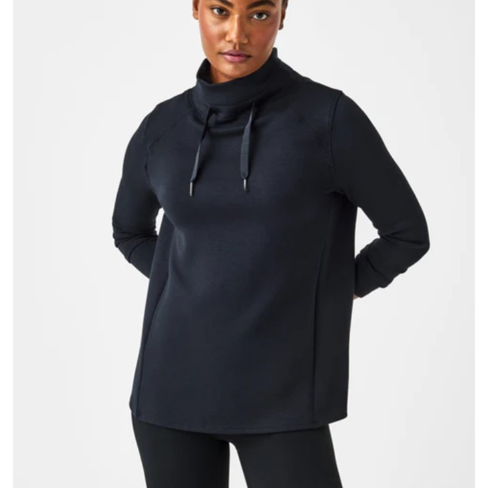 SPANX Black Funnel Neck Pullover Sweatshirt